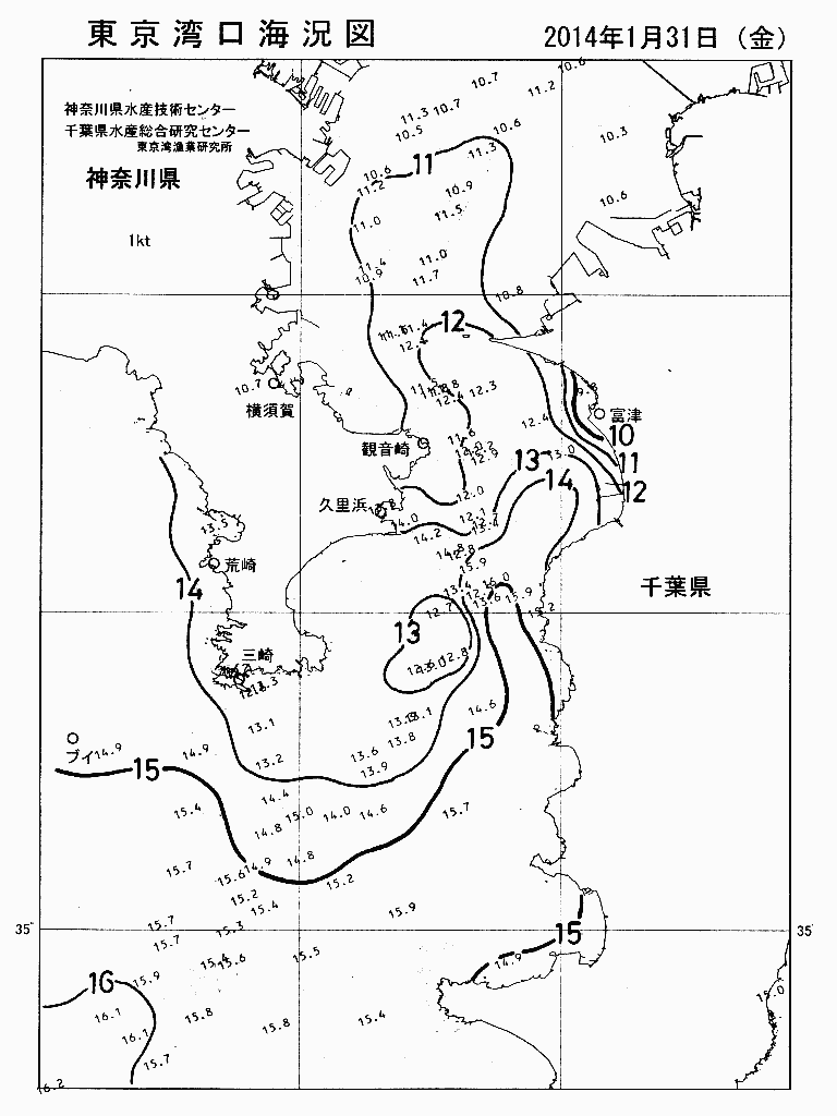 海況図, 東京湾口海況図 検索結果, (水温分布 等を図示)