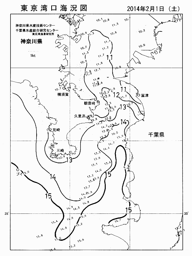 海況図, 東京湾口海況図 検索結果, (水温分布 等を図示)