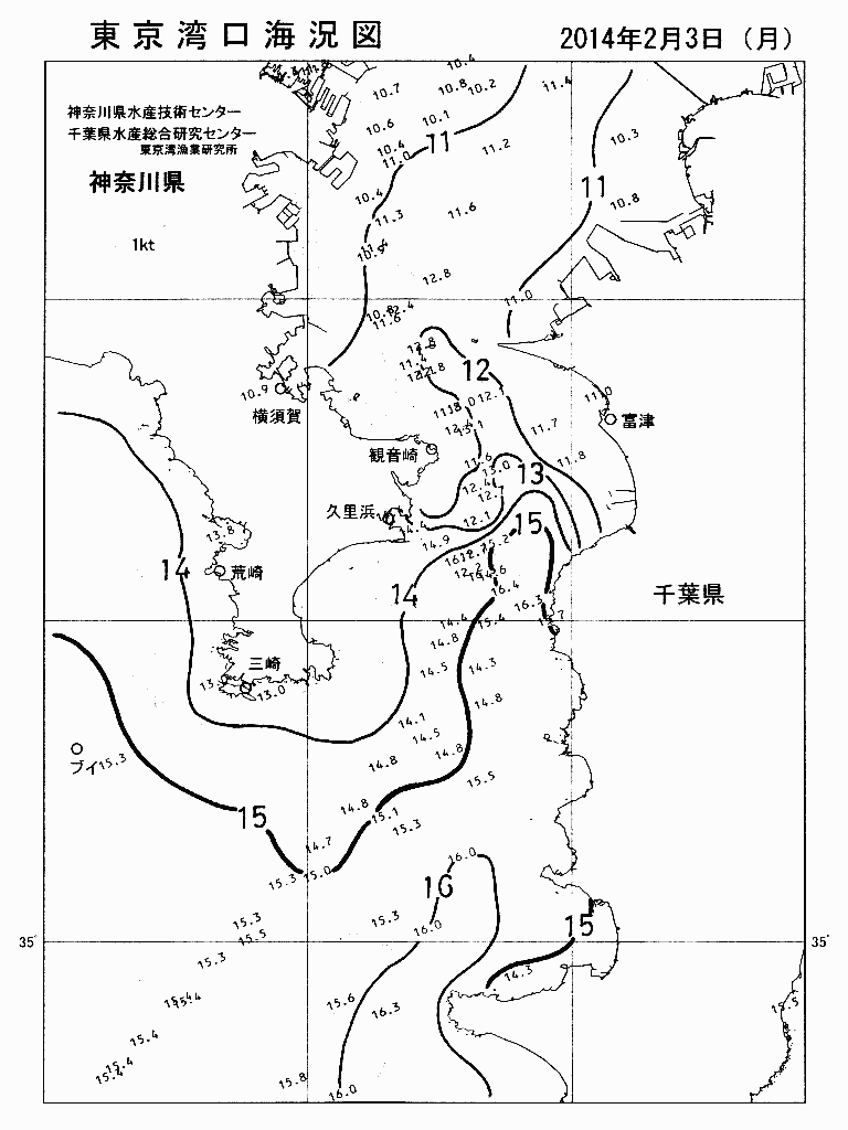 海況図, 東京湾口海況図 検索結果, (水温分布 等を図示)