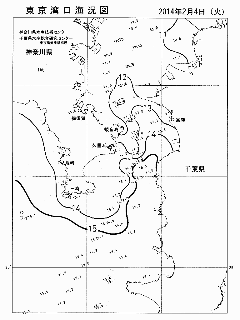 海況図, 東京湾口海況図 検索結果, (水温分布 等を図示)
