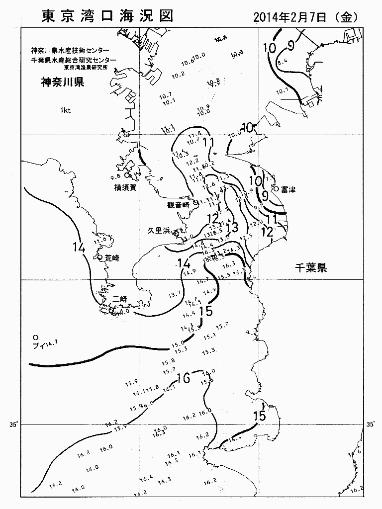 海況図, 東京湾口海況図 検索結果, (水温分布 等を図示)