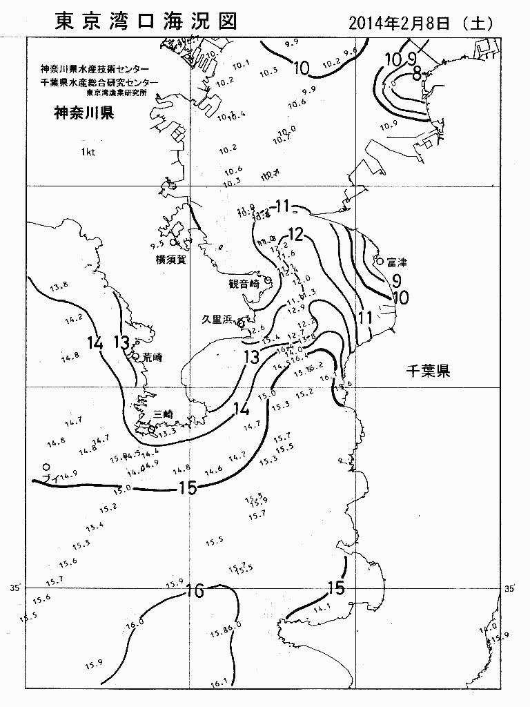 海況図, 東京湾口海況図 検索結果, (水温分布 等を図示)