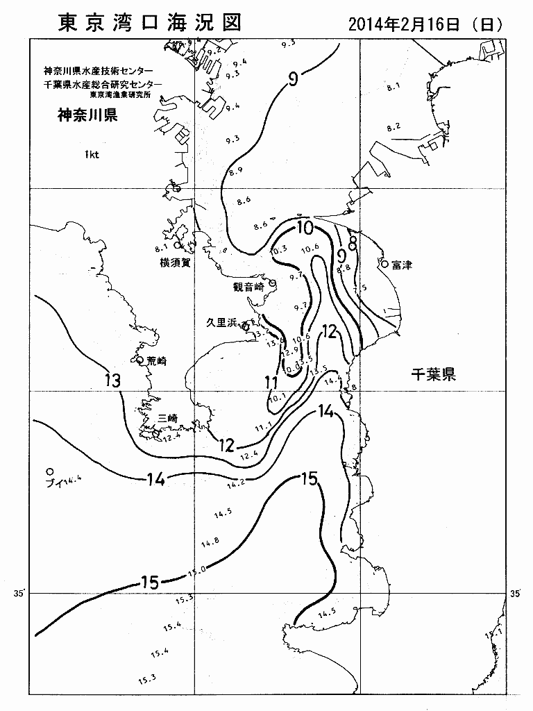 海況図, 東京湾口海況図 検索結果, (水温分布 等を図示)
