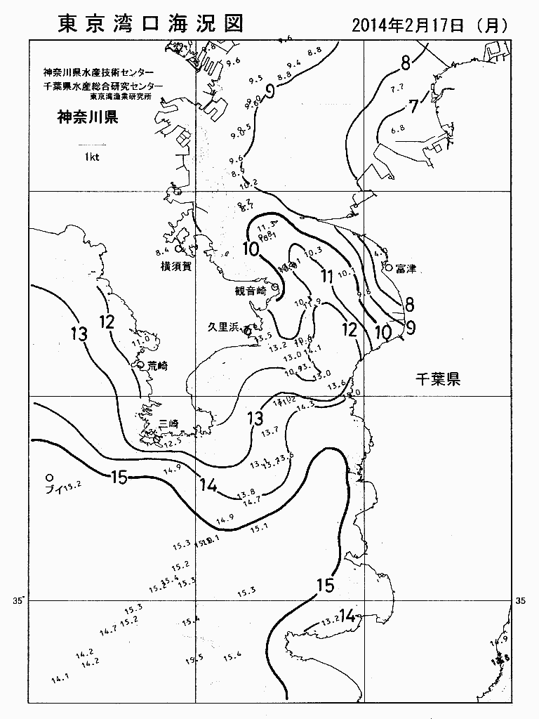 海況図, 東京湾口海況図 検索結果, (水温分布 等を図示)
