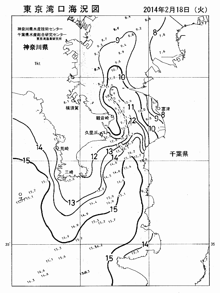 海況図, 東京湾口海況図 検索結果, (水温分布 等を図示)