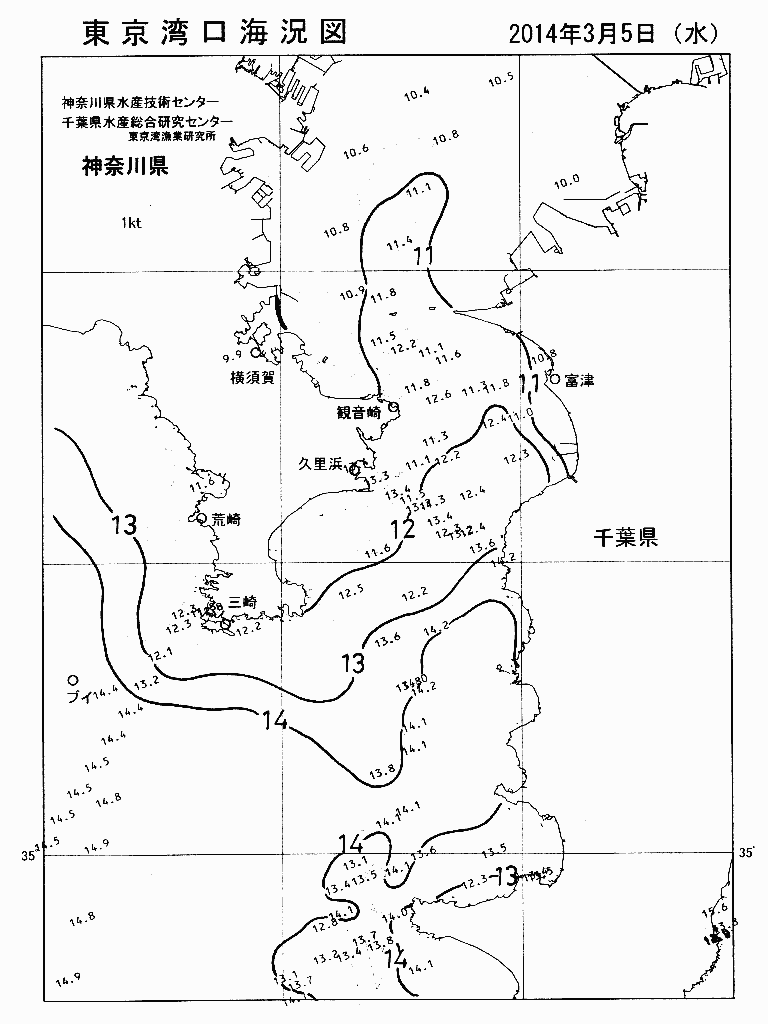 海況図, 東京湾口海況図 検索結果, (水温分布 等を図示)