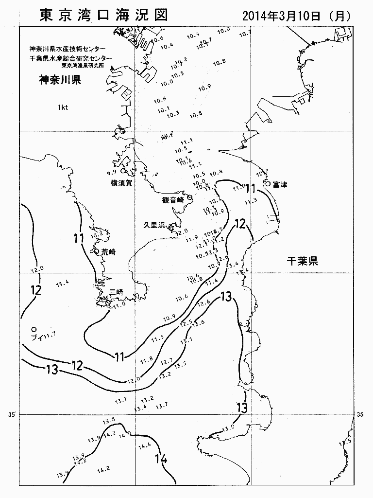 海況図, 東京湾口海況図 検索結果, (水温分布 等を図示)