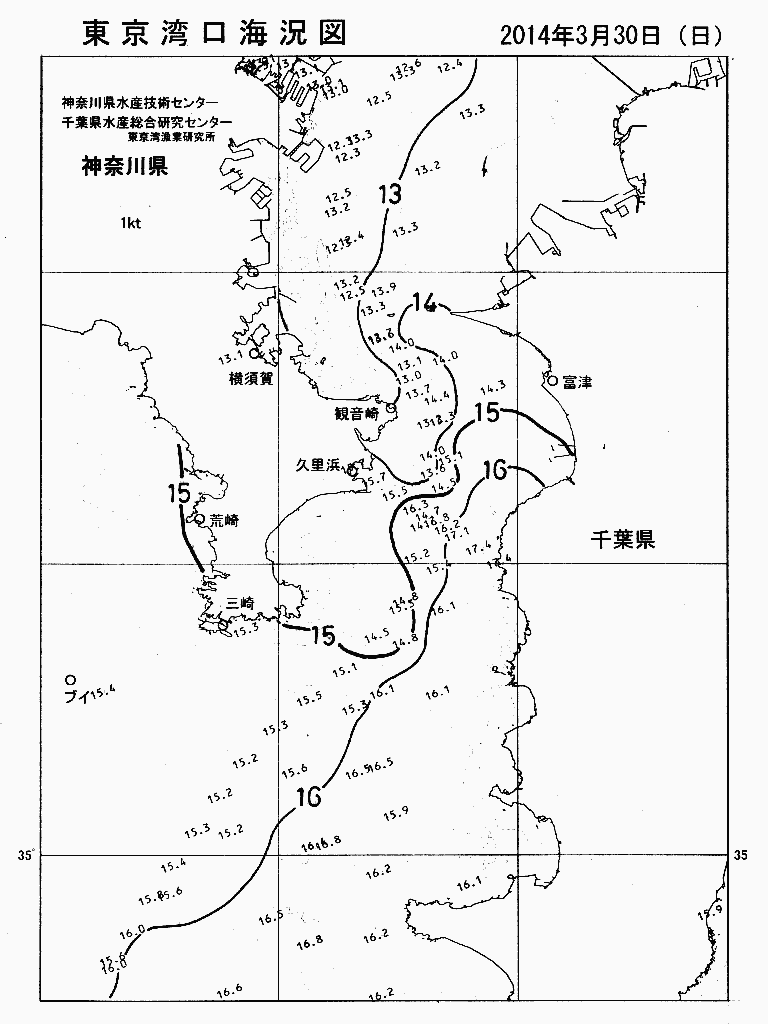 海況図, 東京湾口海況図 検索結果, (水温分布 等を図示)