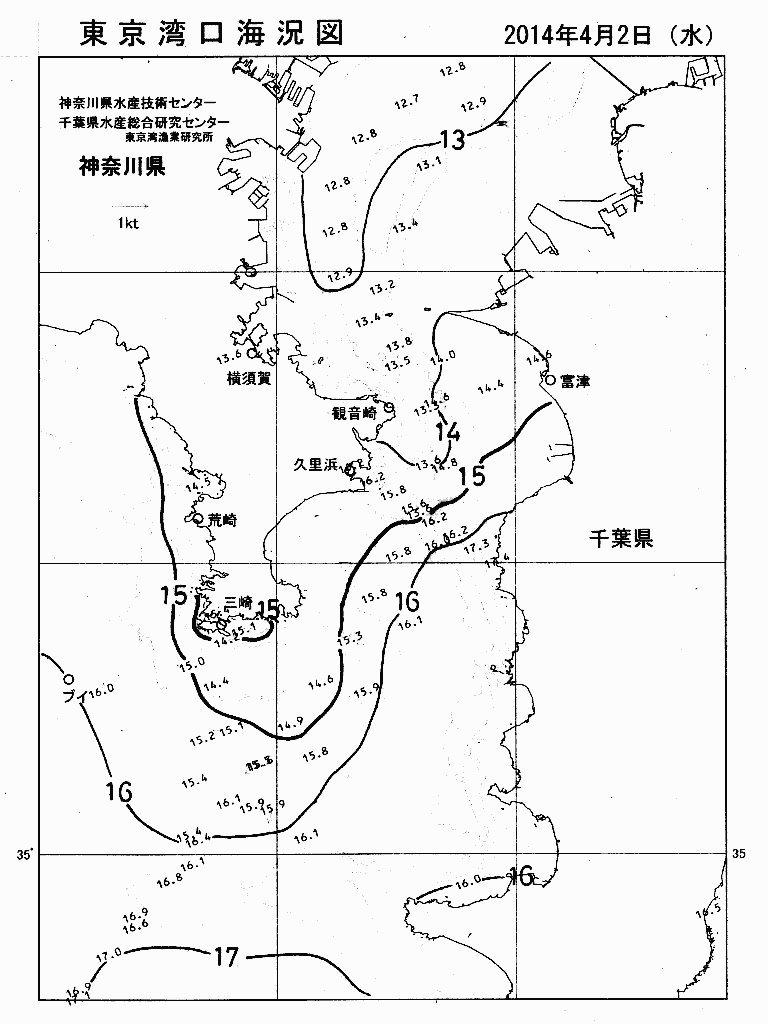 海況図, 東京湾口海況図 検索結果, (水温分布 等を図示)