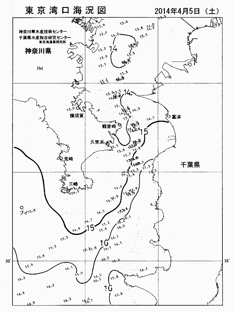 海況図, 東京湾口海況図 検索結果, (水温分布 等を図示)