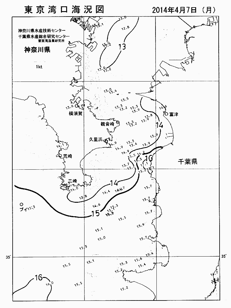 海況図, 東京湾口海況図 検索結果, (水温分布 等を図示)