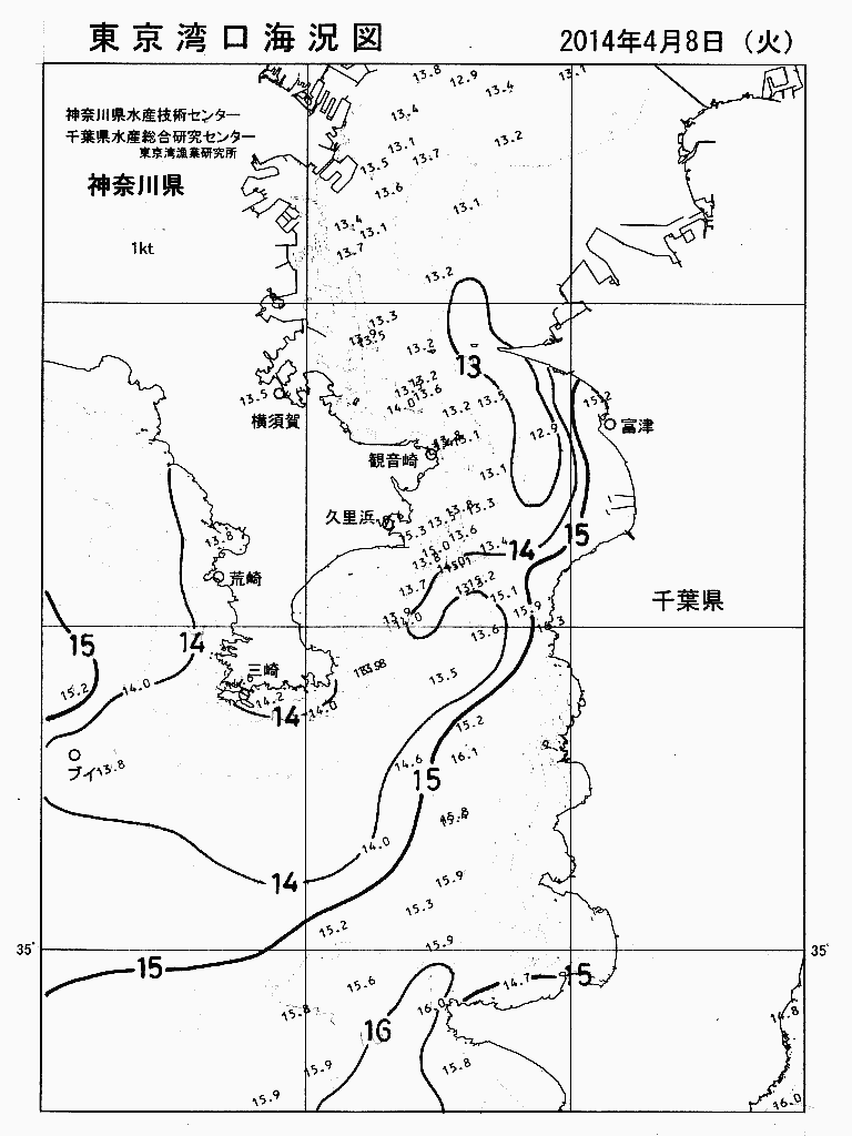 海況図, 東京湾口海況図 検索結果, (水温分布 等を図示)