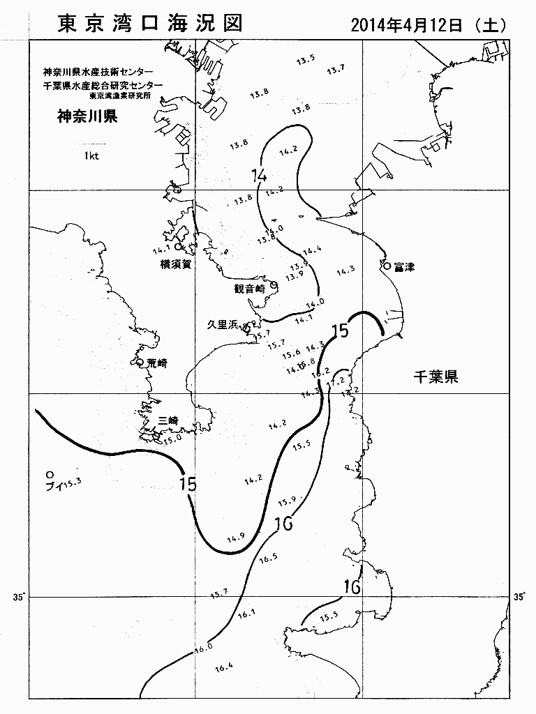 海況図, 東京湾口海況図 検索結果, (水温分布 等を図示)