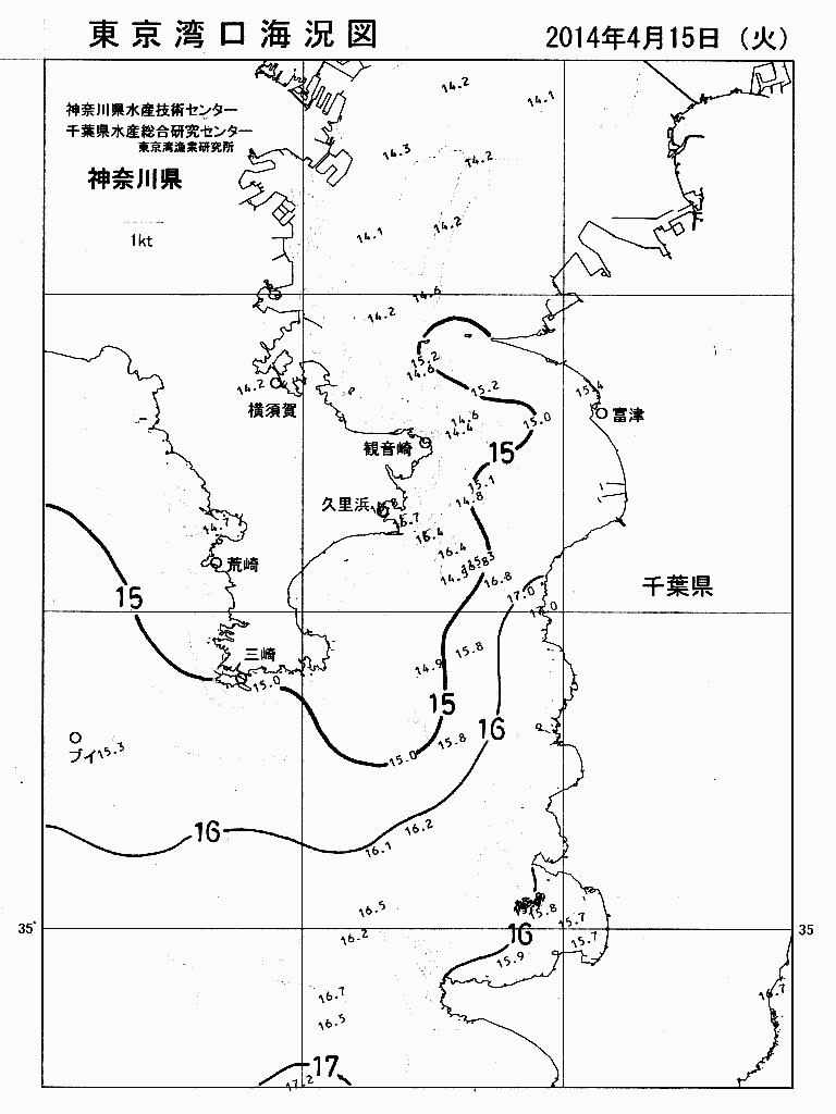 海況図, 東京湾口海況図 検索結果, (水温分布 等を図示)