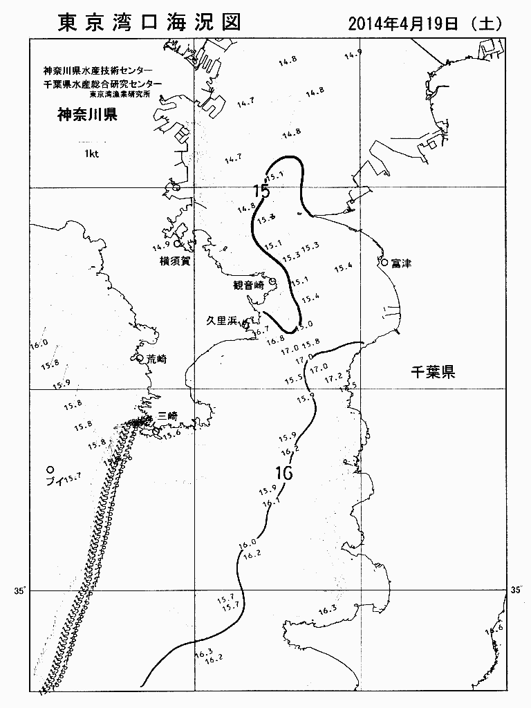 海況図, 東京湾口海況図 検索結果, (水温分布 等を図示)