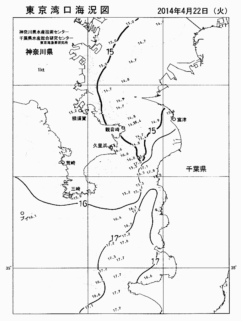 海況図, 東京湾口海況図 検索結果, (水温分布 等を図示)