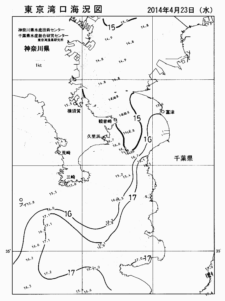 海況図, 東京湾口海況図 検索結果, (水温分布 等を図示)