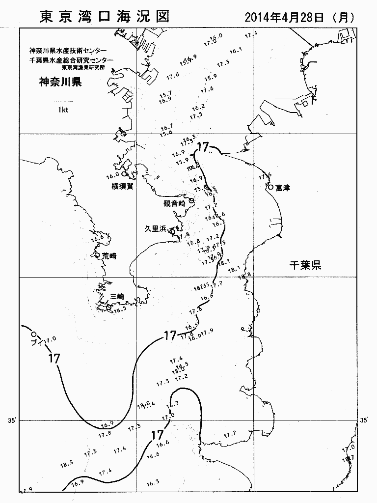 海況図, 東京湾口海況図 検索結果, (水温分布 等を図示)