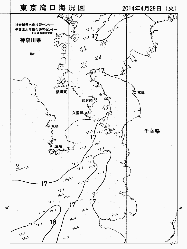 海況図, 東京湾口海況図 検索結果, (水温分布 等を図示)
