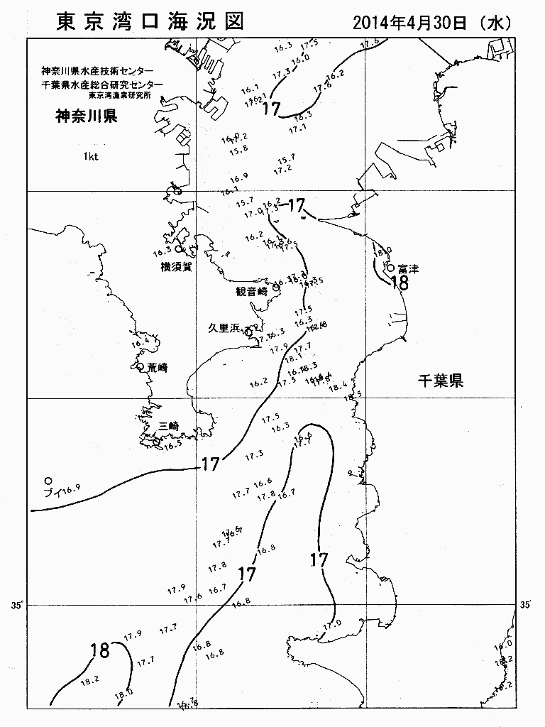 海況図, 東京湾口海況図 検索結果, (水温分布 等を図示)