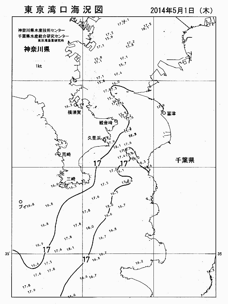 海況図, 東京湾口海況図 検索結果, (水温分布 等を図示)