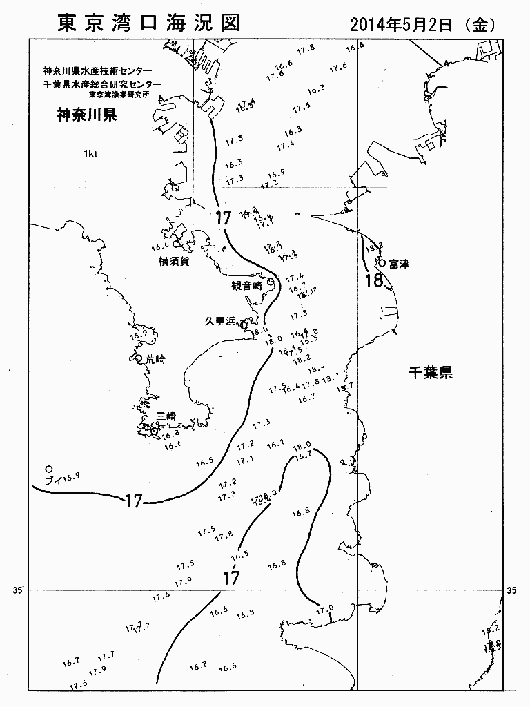 海況図, 東京湾口海況図 検索結果, (水温分布 等を図示)