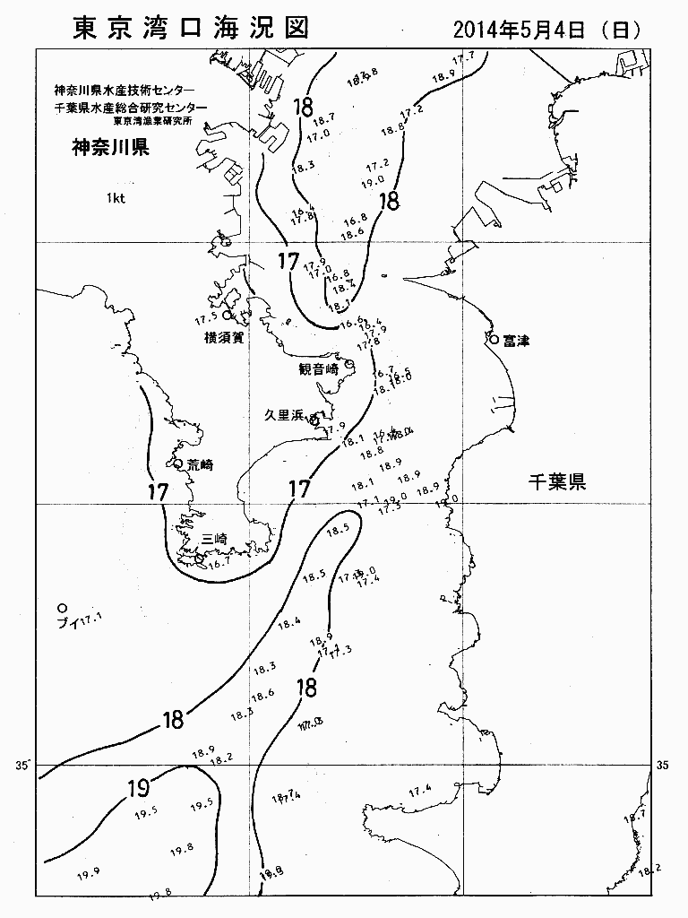 海況図, 東京湾口海況図 検索結果, (水温分布 等を図示)