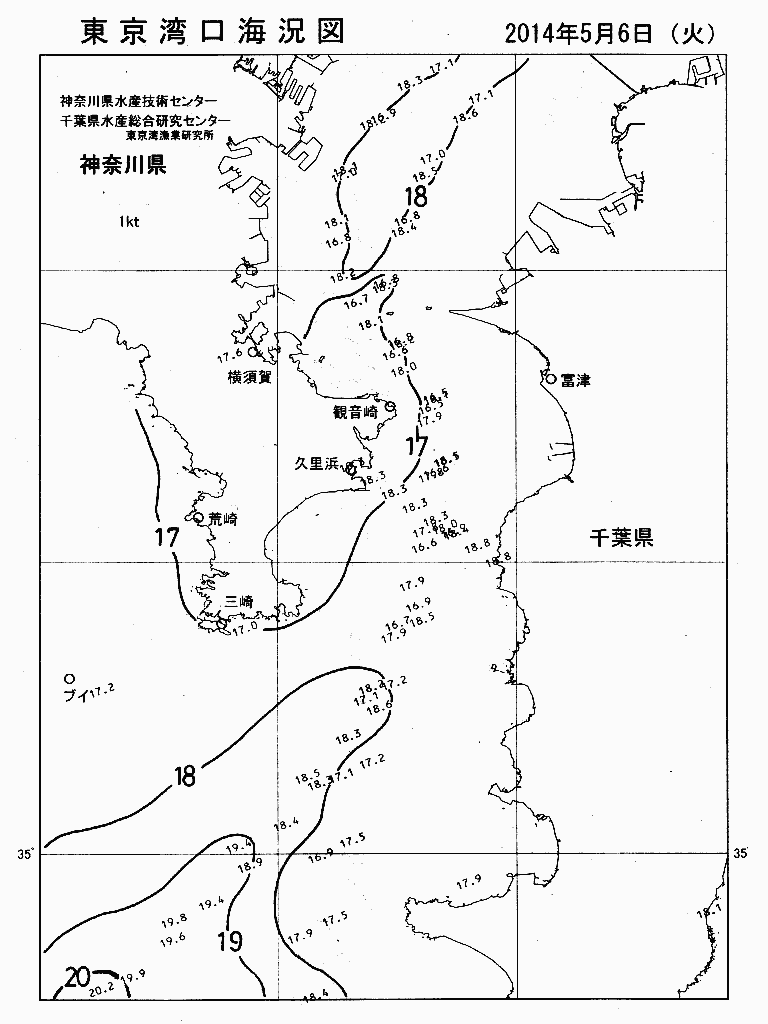 海況図, 東京湾口海況図 検索結果, (水温分布 等を図示)