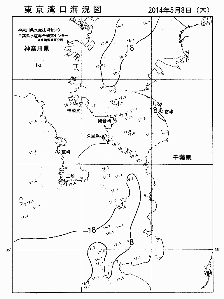 海況図, 東京湾口海況図 検索結果, (水温分布 等を図示)