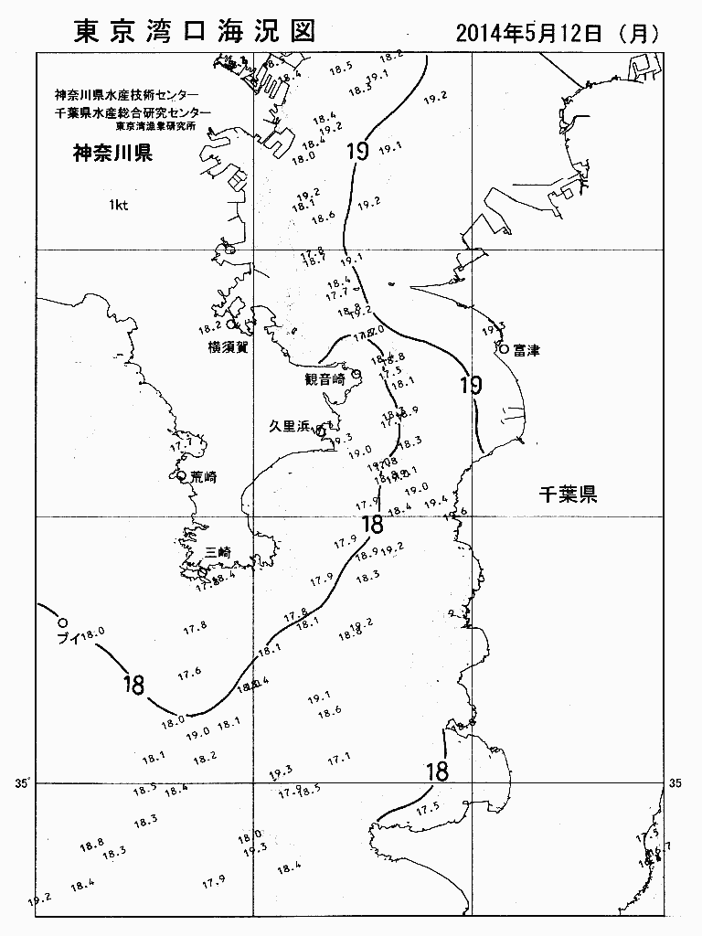 海況図, 東京湾口海況図 検索結果, (水温分布 等を図示)