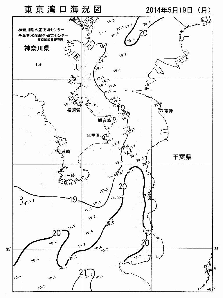 海況図, 東京湾口海況図 検索結果, (水温分布 等を図示)