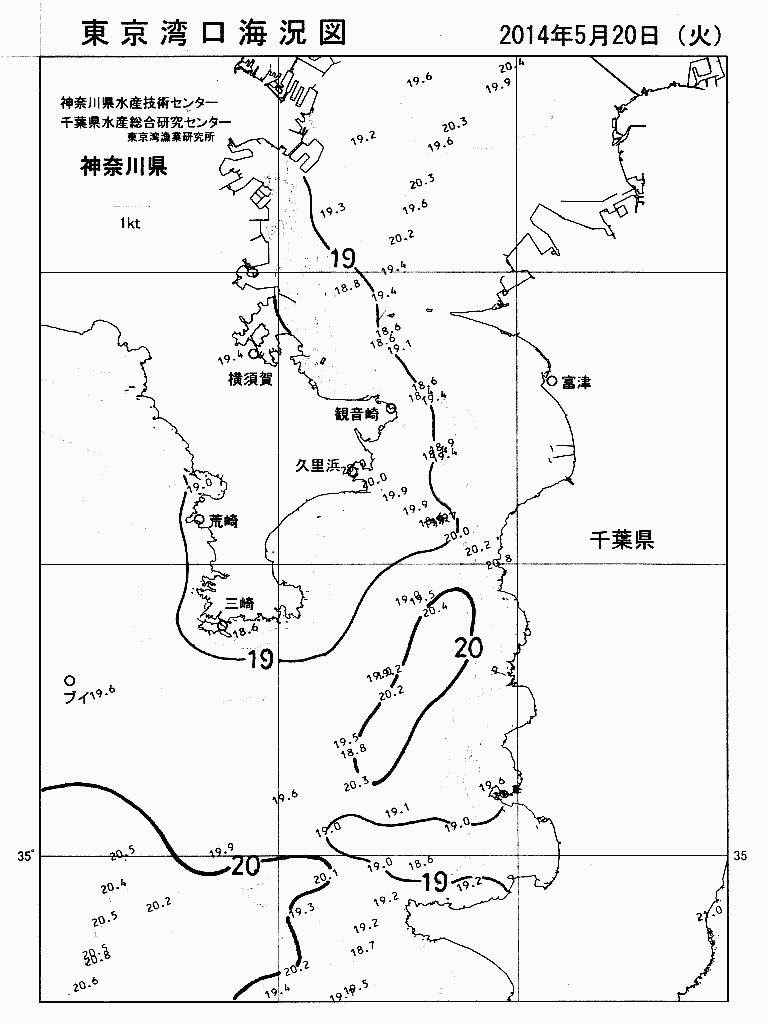 海況図, 東京湾口海況図 検索結果, (水温分布 等を図示)