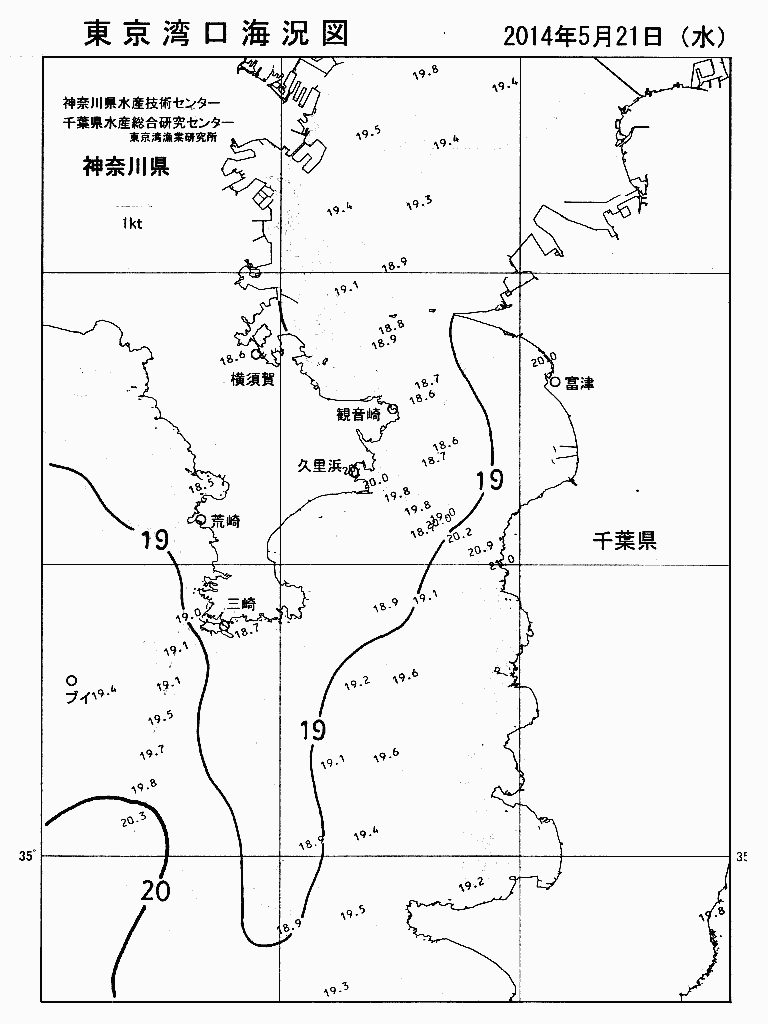 海況図, 東京湾口海況図 検索結果, (水温分布 等を図示)