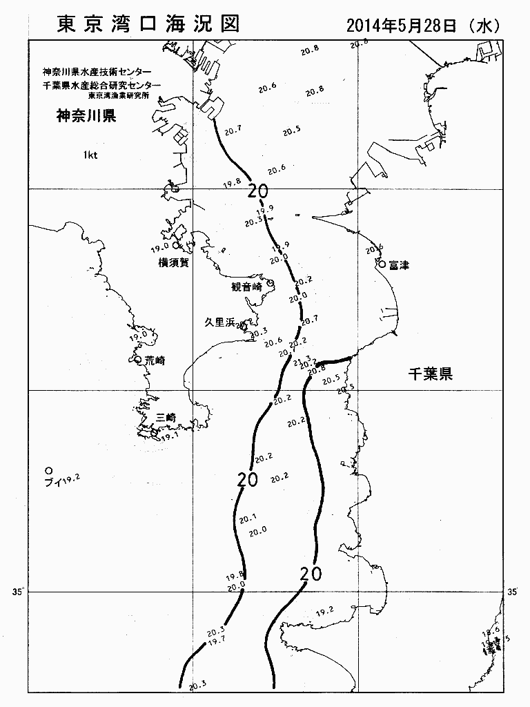 海況図, 東京湾口海況図 検索結果, (水温分布 等を図示)