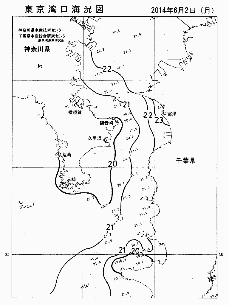 海況図, 東京湾口海況図 検索結果, (水温分布 等を図示)