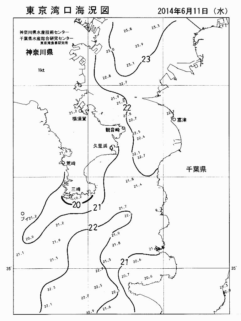 海況図, 東京湾口海況図 検索結果, (水温分布 等を図示)