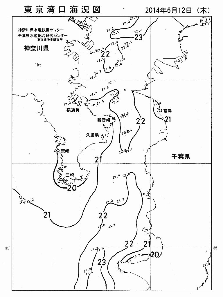 海況図, 東京湾口海況図 検索結果, (水温分布 等を図示)