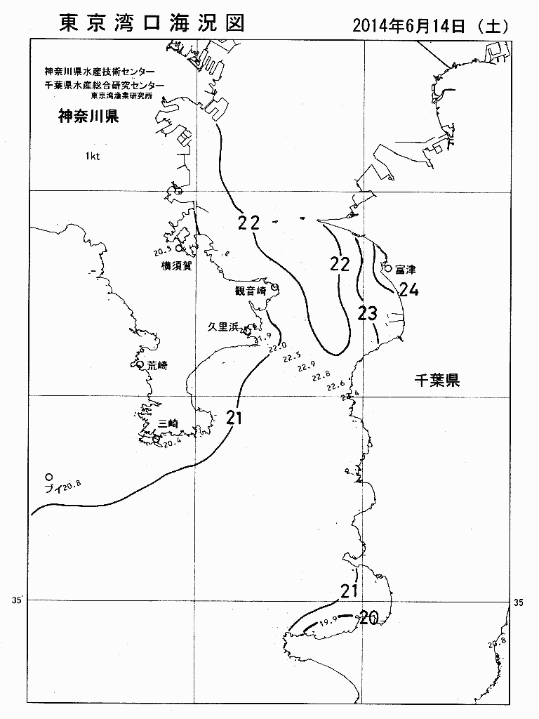 海況図, 東京湾口海況図 検索結果, (水温分布 等を図示)