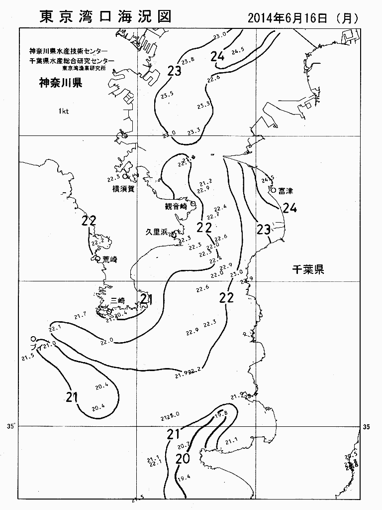海況図, 東京湾口海況図 検索結果, (水温分布 等を図示)