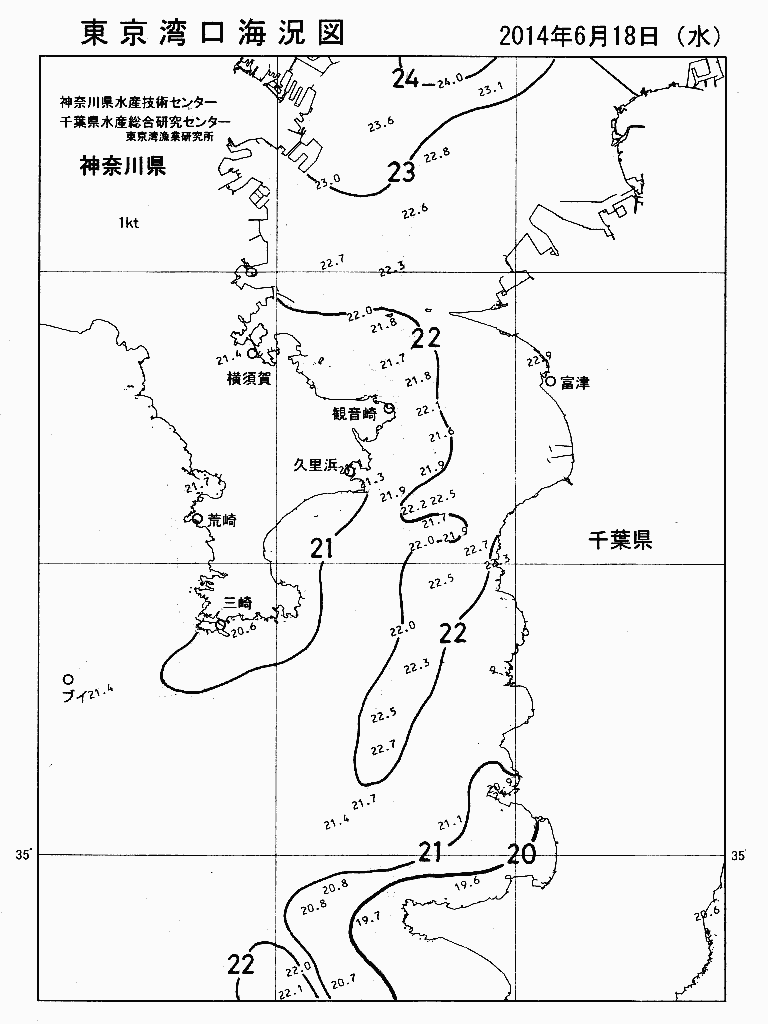 海況図, 東京湾口海況図 検索結果, (水温分布 等を図示)