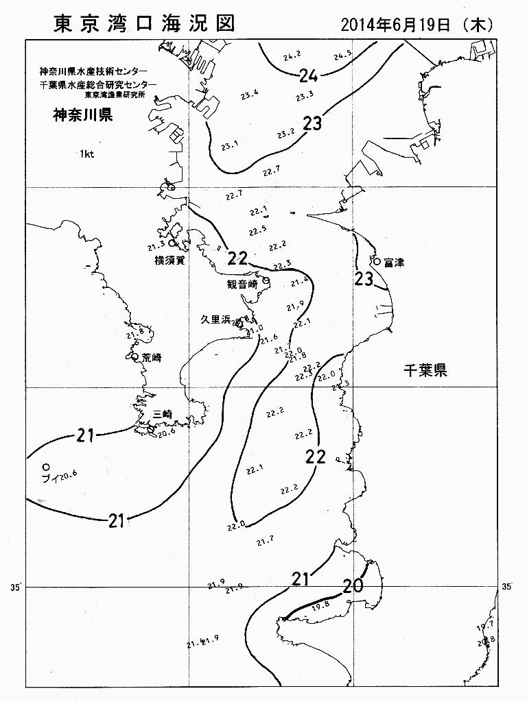 海況図, 東京湾口海況図 検索結果, (水温分布 等を図示)