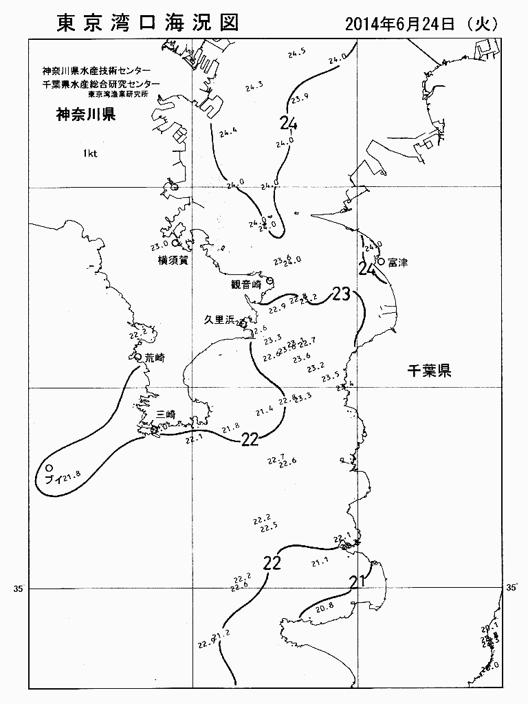 海況図, 東京湾口海況図 検索結果, (水温分布 等を図示)