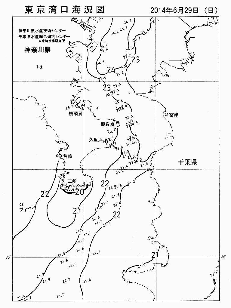 海況図, 東京湾口海況図 検索結果, (水温分布 等を図示)