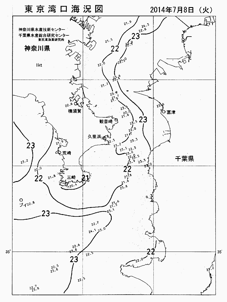 海況図, 東京湾口海況図 検索結果, (水温分布 等を図示)