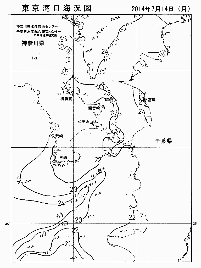 海況図, 東京湾口海況図 検索結果, (水温分布 等を図示)