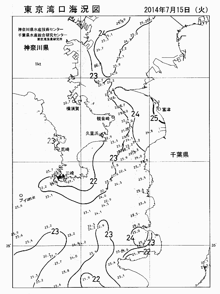 海況図, 東京湾口海況図 検索結果, (水温分布 等を図示)