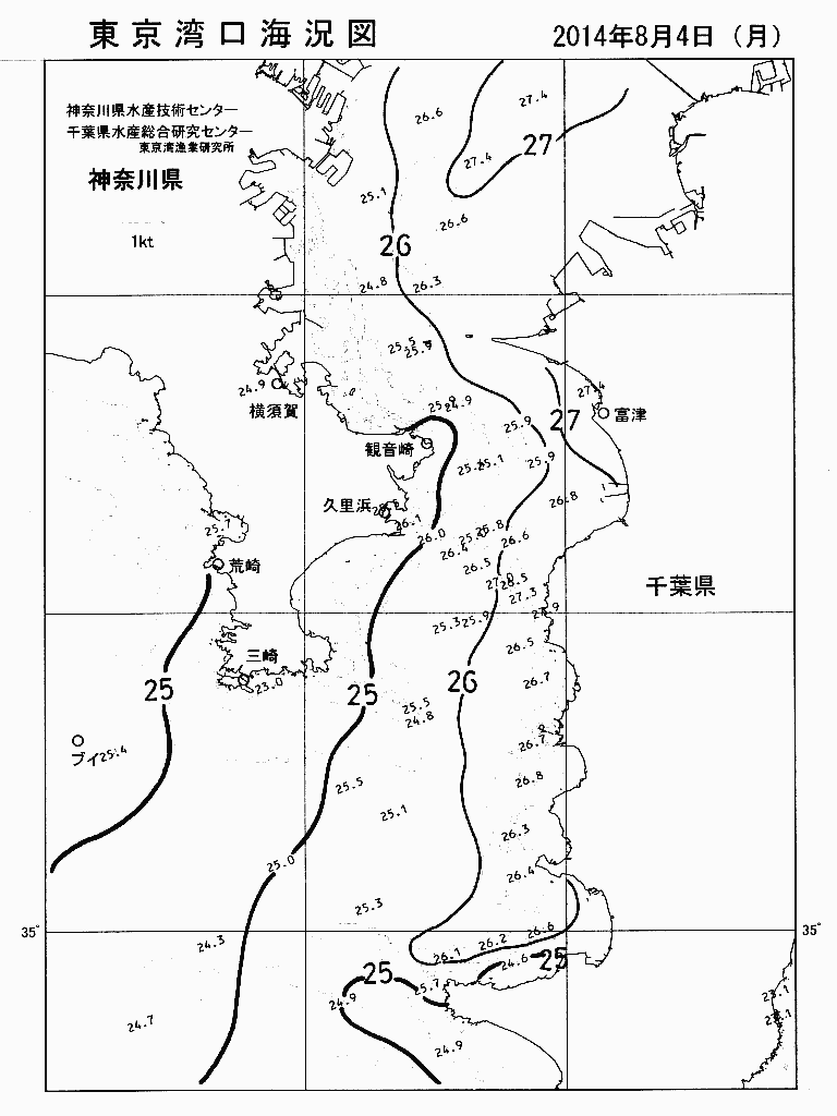 海況図, 東京湾口海況図 検索結果, (水温分布 等を図示)