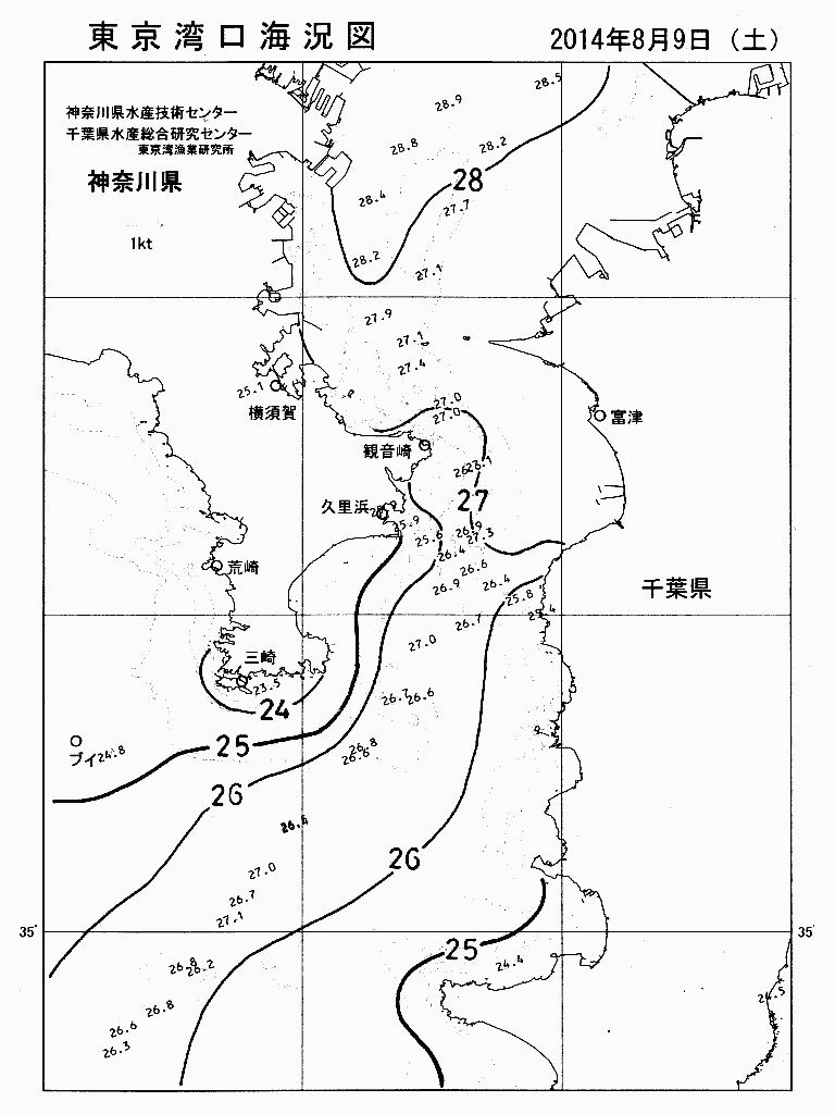 海況図, 東京湾口海況図 検索結果, (水温分布 等を図示)