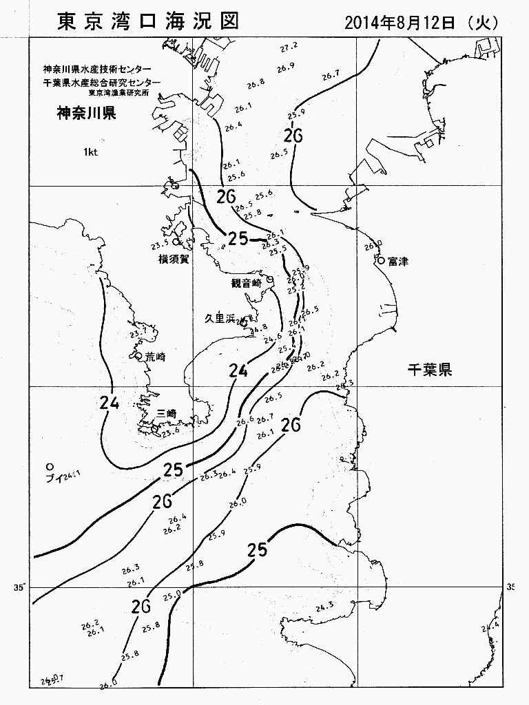 海況図, 東京湾口海況図 検索結果, (水温分布 等を図示)