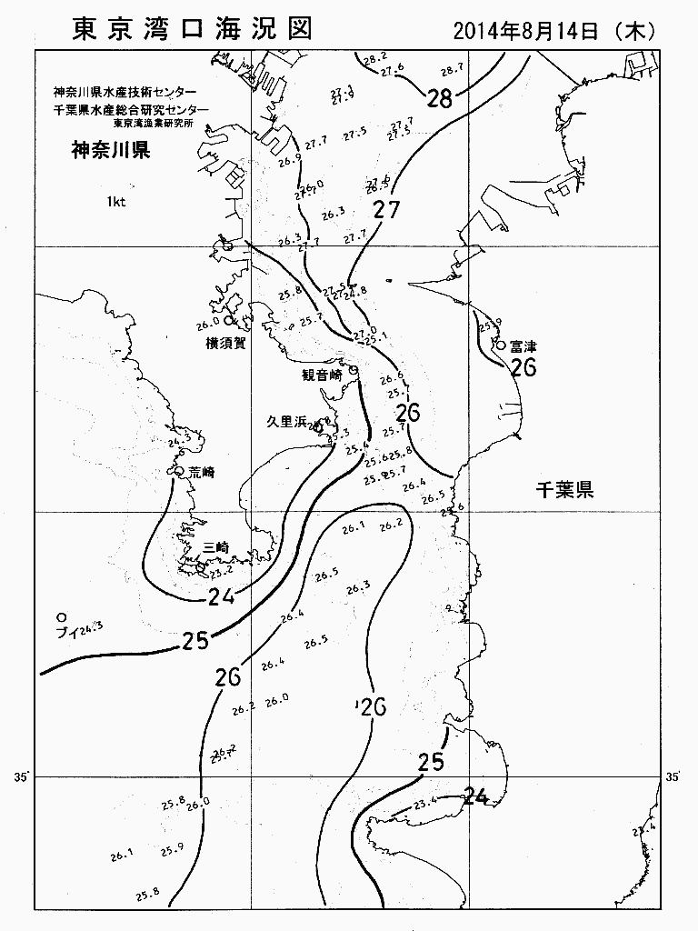 海況図, 東京湾口海況図 検索結果, (水温分布 等を図示)
